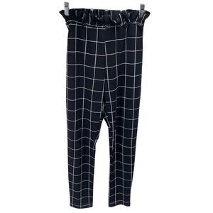 Day & Night paper bag waist Pull On Pants Windowpane Stretch Black White Small